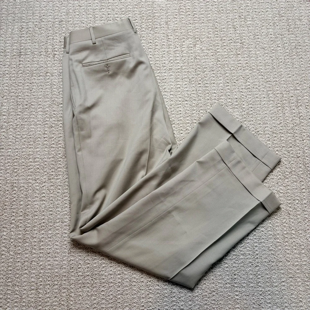 Canali Size 36 (33x30) 52 Pleated Pure Wool Dress Pants Tan Cuffed Made in Italy